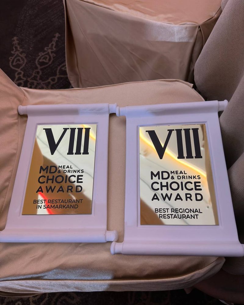 Две награды MD Meal & Drinks Choice Award: «Best Restaurant in Samarkand» и «Best Regional Restaurant»